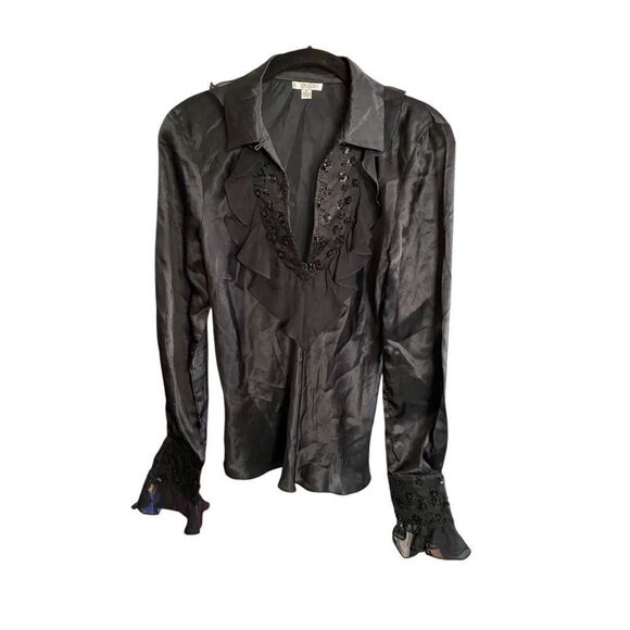 Cache women’s vintage, black silk blouse with beads and Sequin trim size 6 - Picture 2 of 6